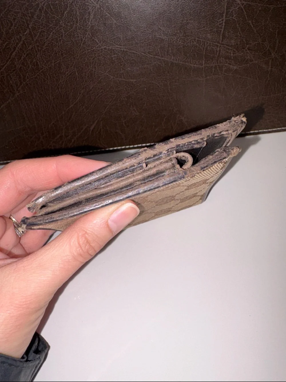 Gucci Brown Beige GG Canvas Bifold Wallet